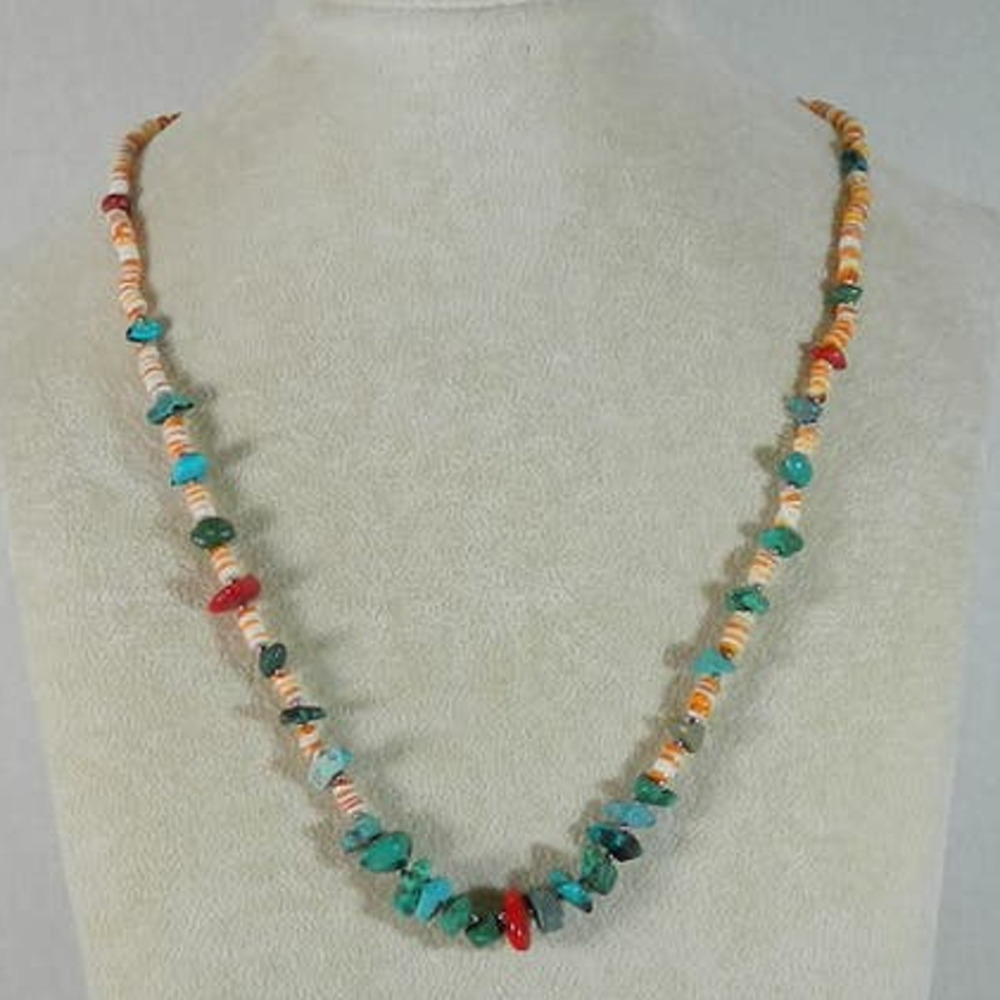Handmade Artisan Turquoise Coral Center Stone with spiny oyster beads